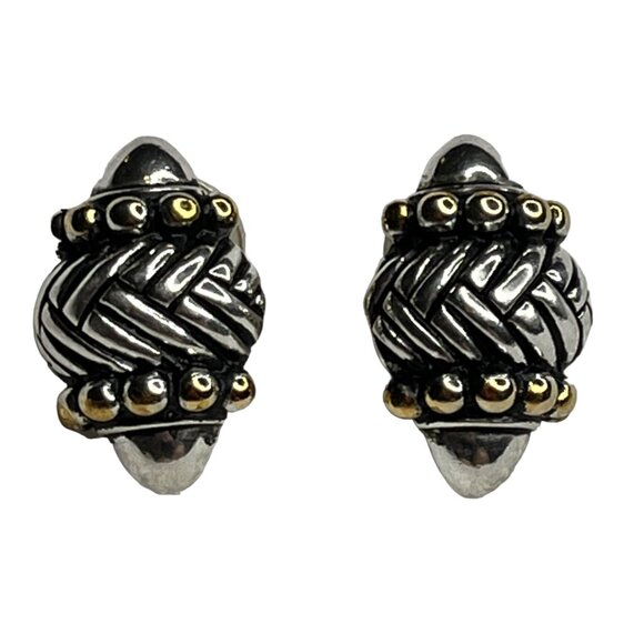 Vintage Sterling Silver Clip-On Earrings With Braided Design & Gold-Tone Accents - Picture 4 of 5